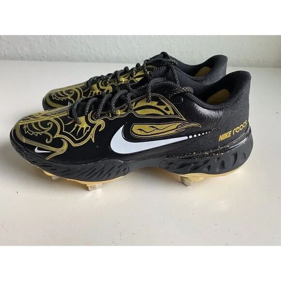 Nike Alpha Huarache Elite 3 Low Black Gold Men’s Size 7 Baseball Cleats NEW - Picture 6 of 10
